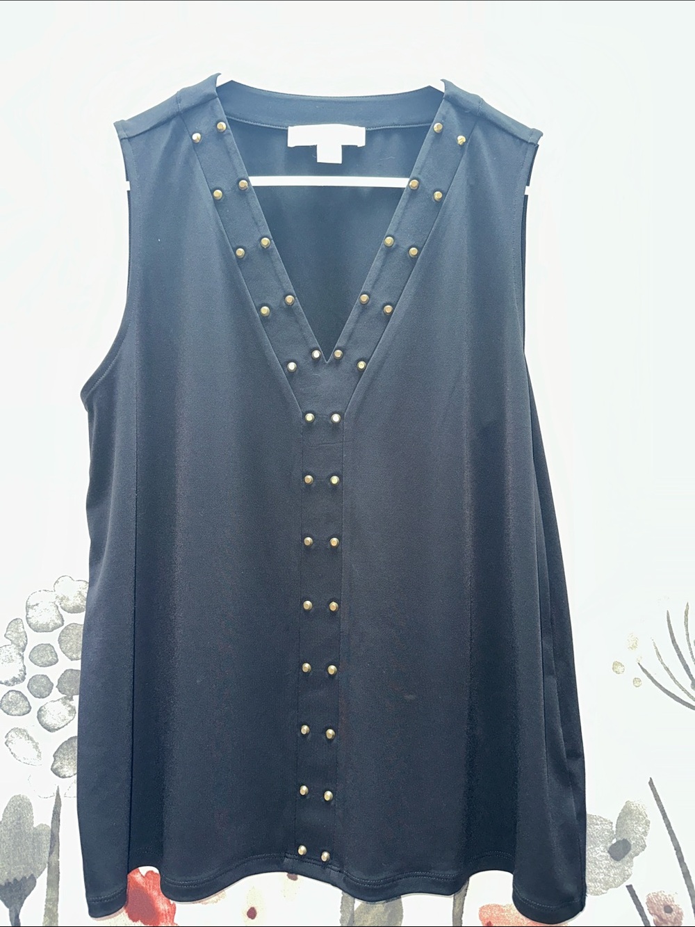 Michael Kors Black Sleeveless V-Neck Tank with Gold Studs
